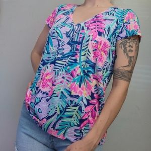 Lily Pulitzer Tropical Floral Printed V-Neck Top Size XS